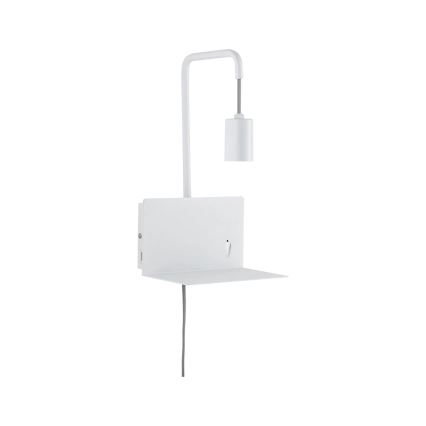 Paulmann 79812 - 1xE27/40W Vägglampa med hylla och USB-port CALVANI 230V vit
