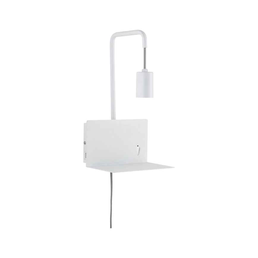 Paulmann 79812 - 1xE27/40W Vägglampa med hylla och USB-port CALVANI 230V vit