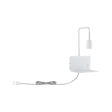 Paulmann 79812 - 1xE27/40W Vägglampa med hylla och USB-port CALVANI 230V vit