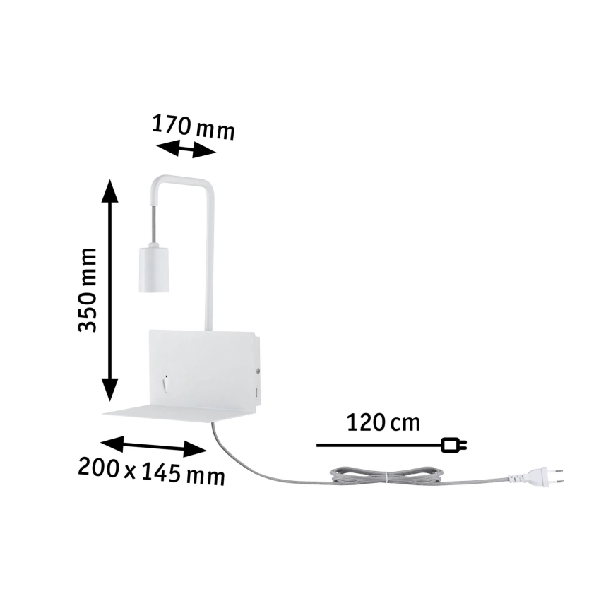 Paulmann 79812 - 1xE27/40W Vägglampa med hylla och USB-port CALVANI 230V vit