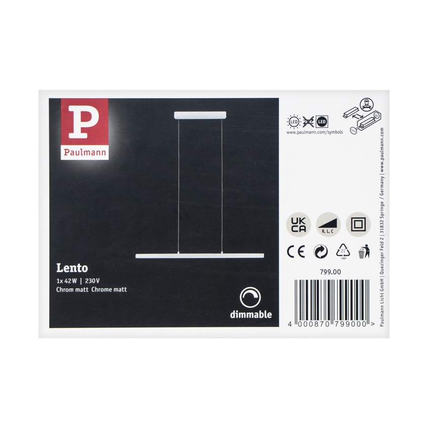 Paulmann 79900 - LED/42W Ljusreglerad ljuskrona på snöre LENTO 230V matt krom