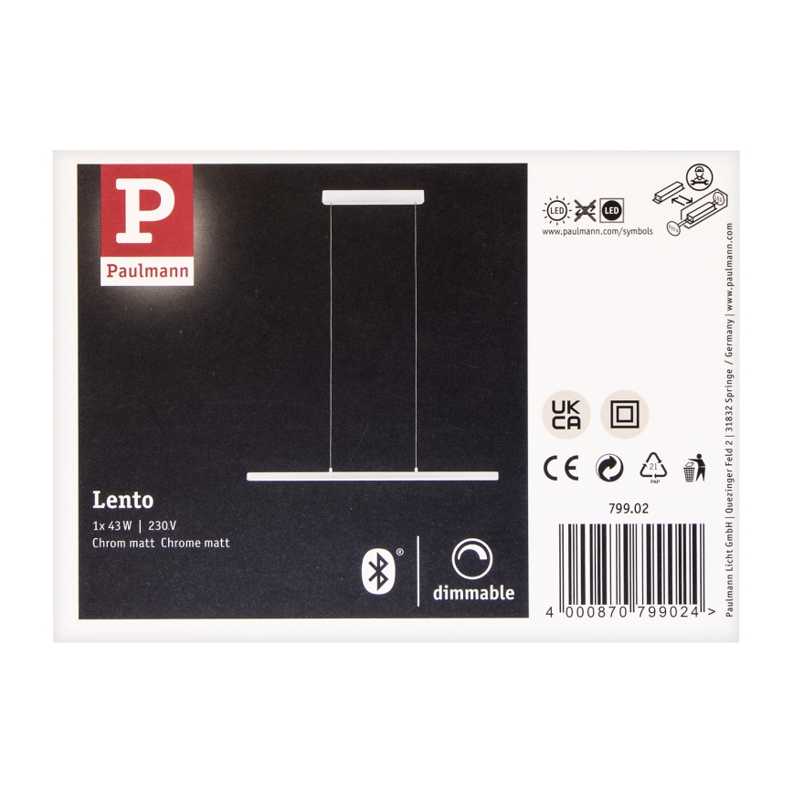 Paulmann 79902 - LED/43W Ljusreglerad ljuskrona på snöre SMART LENTO 230V 2700-6000K
