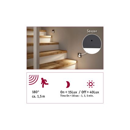 Paulmann 80003 - LED/1W Trappbelysning med sensor TSARO 230V Lead/matt krom