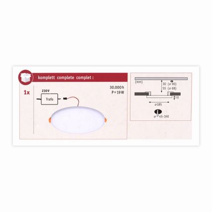 Paulmann 92389 - LED/17W IP44 infälld Badrumbelysning VARIFIT 230V