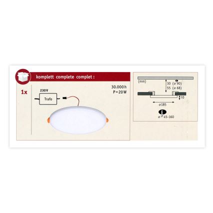 Paulmann 92392 - LED/17,5W IP44 infälld Badrumbelysning VARIFIT 230V