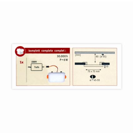 Paulmann 92393 - LED/4,5W IP44 infälld Badrumbelysning VARIFIT 230V
