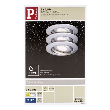 Paulmann 92516 - SET 3xLED-GU10/3,5W Badrum Hängande Takbelysning PREMIUM LINE 230V