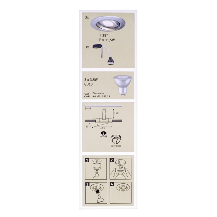 Paulmann 92516 - SET 3xLED-GU10/3,5W Badrum Hängande Takbelysning PREMIUM LINE 230V