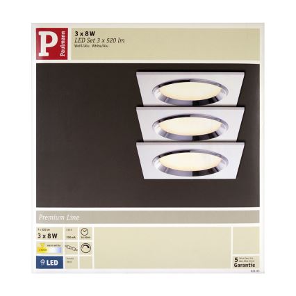 Paulmann 92695 - SET 3xLED/8W Dimbara infällda spotlights DICE 230V