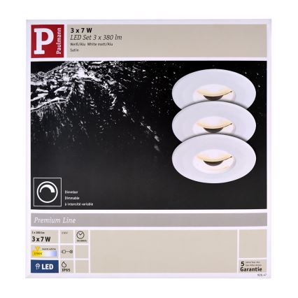 Paulmann 92847- SET 3xLED/7W IP65 Dimbar infälld belysning COIN 230V