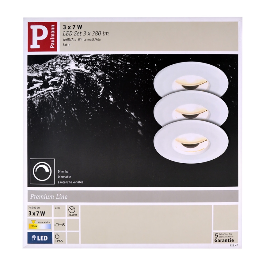 Paulmann 92847- SET 3xLED/7W IP65 Dimbar infälld belysning COIN 230V