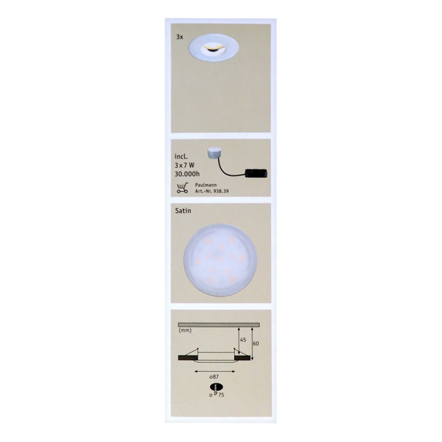 Paulmann 92847- SET 3xLED/7W IP65 Dimbar infälld belysning COIN 230V