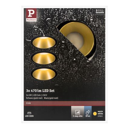 Paulmann 93404 - SET 3xLED/6,5W IP44 Dimbart badrumsinfällt takarmatur COLE 230V