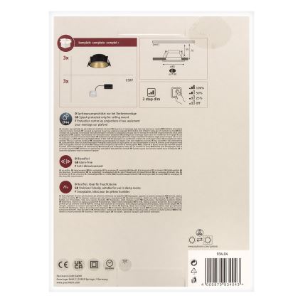 Paulmann 93404 - SADA 3xLED/6,5W IP44 Ljusreglerad bathroom upphängd taklampa COLE 230V