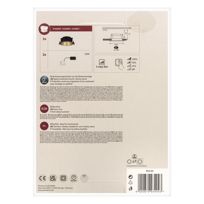 Paulmann 93404 - SADA 3xLED/6,5W IP44 Ljusreglerad bathroom upphängd taklampa COLE 230V
