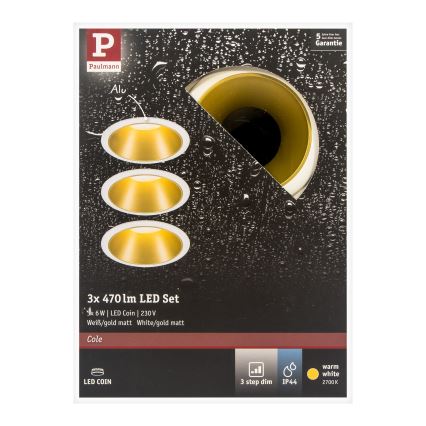 Paulmann 93406 - KIT 3xLED/6,5W IP44 Ljusreglerad bathroom upphängd taklampa COLE 230V