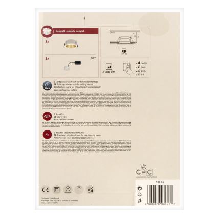 Paulmann 93406 - KIT 3xLED/6,5W IP44 Ljusreglerad bathroom upphängd taklampa COLE 230V