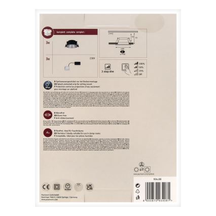 Paulmann 93408 - KIT 3xLED/6,5W IP44 Ljusreglerad bathroom upphängd taklampa COLE 230V