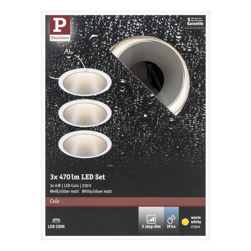 Paulmann 93410 - KIT 3xLED/6,5W IP44 Ljusreglerad bathroom upphängd taklampa COLE 230V