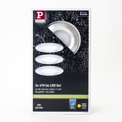 Paulmann 93462 - KIT 3xLED/6W IP44 Badrum infälld lampa NOVA 230V