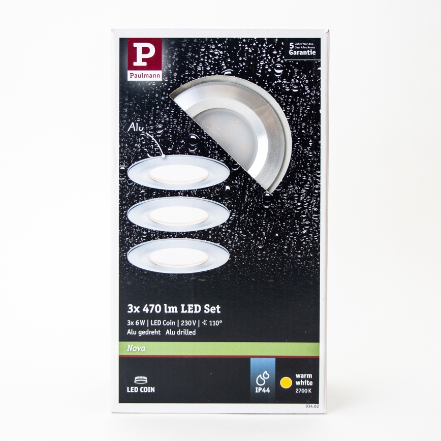Paulmann 93462 - KIT 3xLED/6W IP44 Badrum infälld lampa NOVA 230V