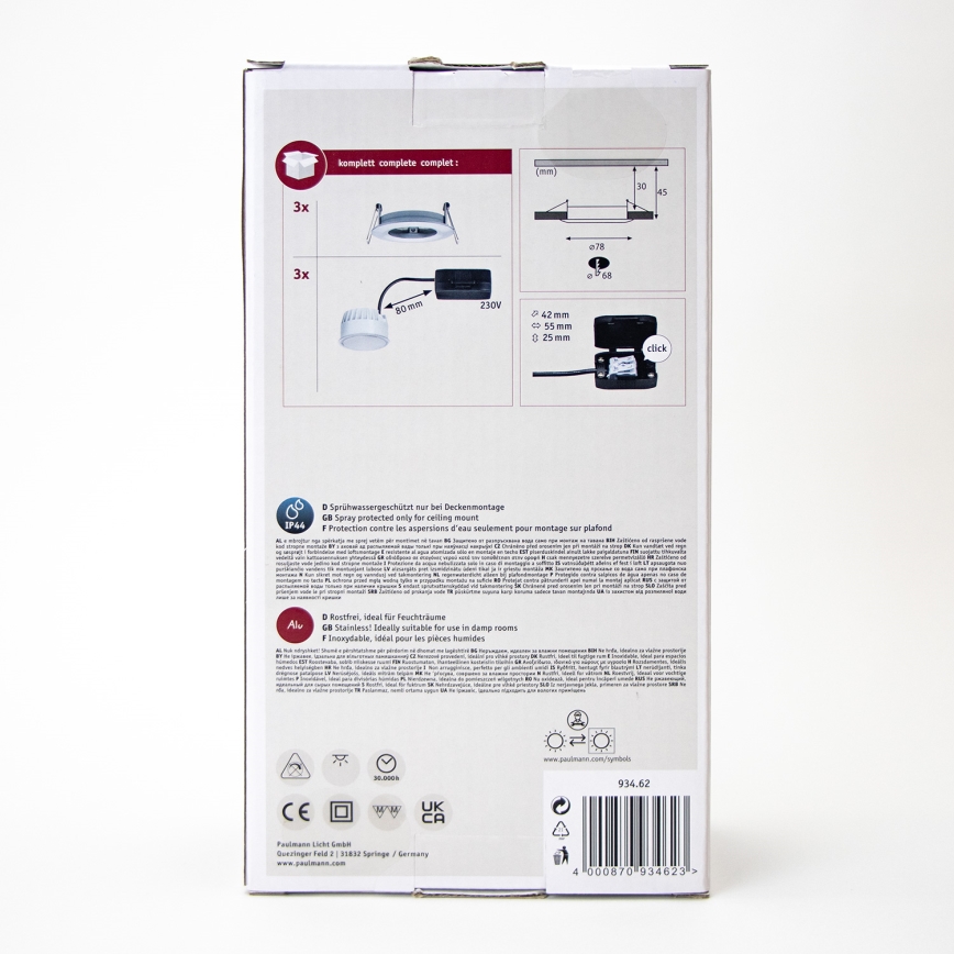 Paulmann 93462 - KIT 3xLED/6W IP44 Badrum infälld lampa NOVA 230V