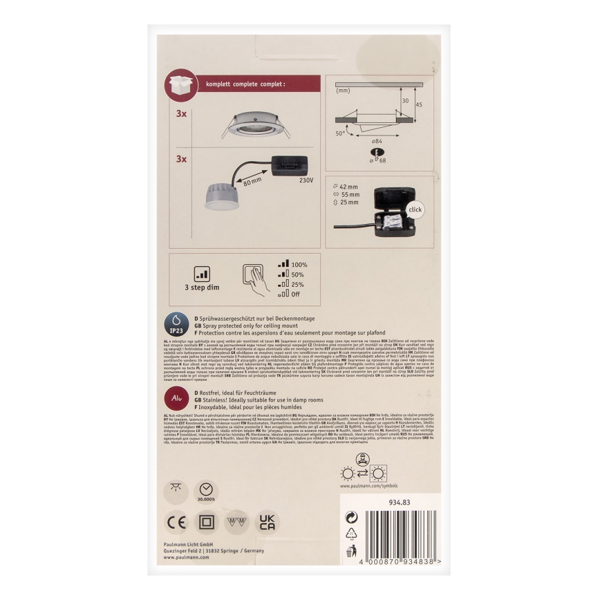 Paulmann 93483 - KIT 3xLED/6,5W IP23 Ljusreglerad bathroom upphängd taklampa NOVA 230V