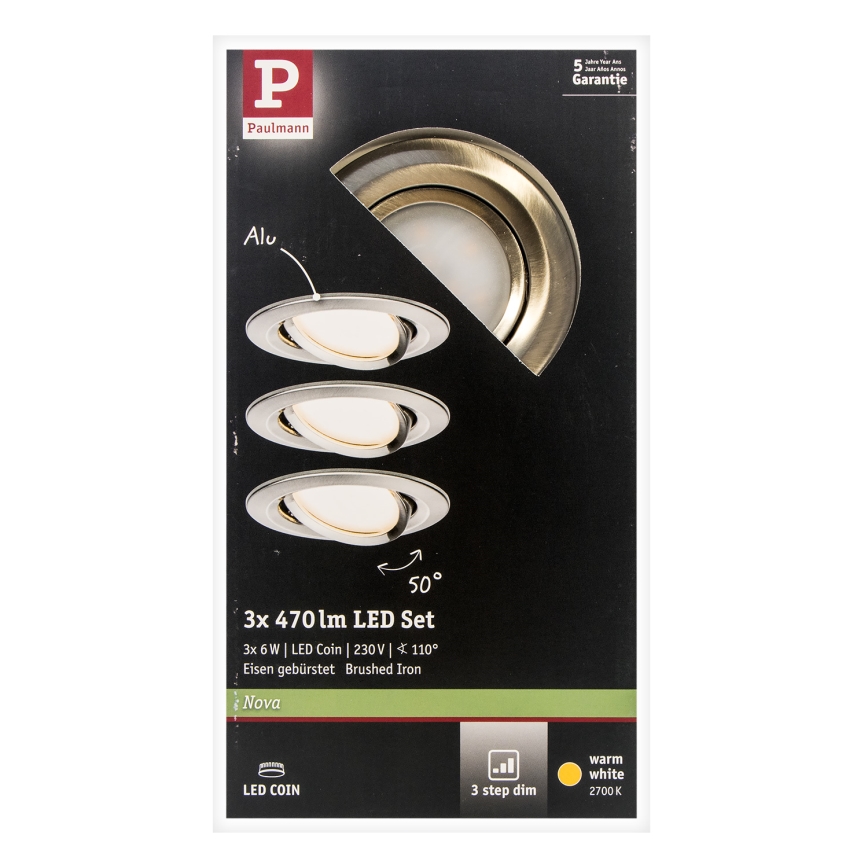 Paulmann 93483 - KIT 3xLED/6,5W IP23 Ljusreglerad bathroom upphängd taklampa NOVA 230V