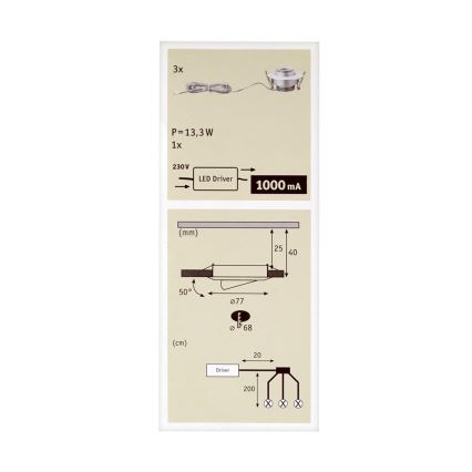 Paulmann 93579 - SET 3xLED/3,8W Hängande Takbelysning PREMIUM LINE 230V