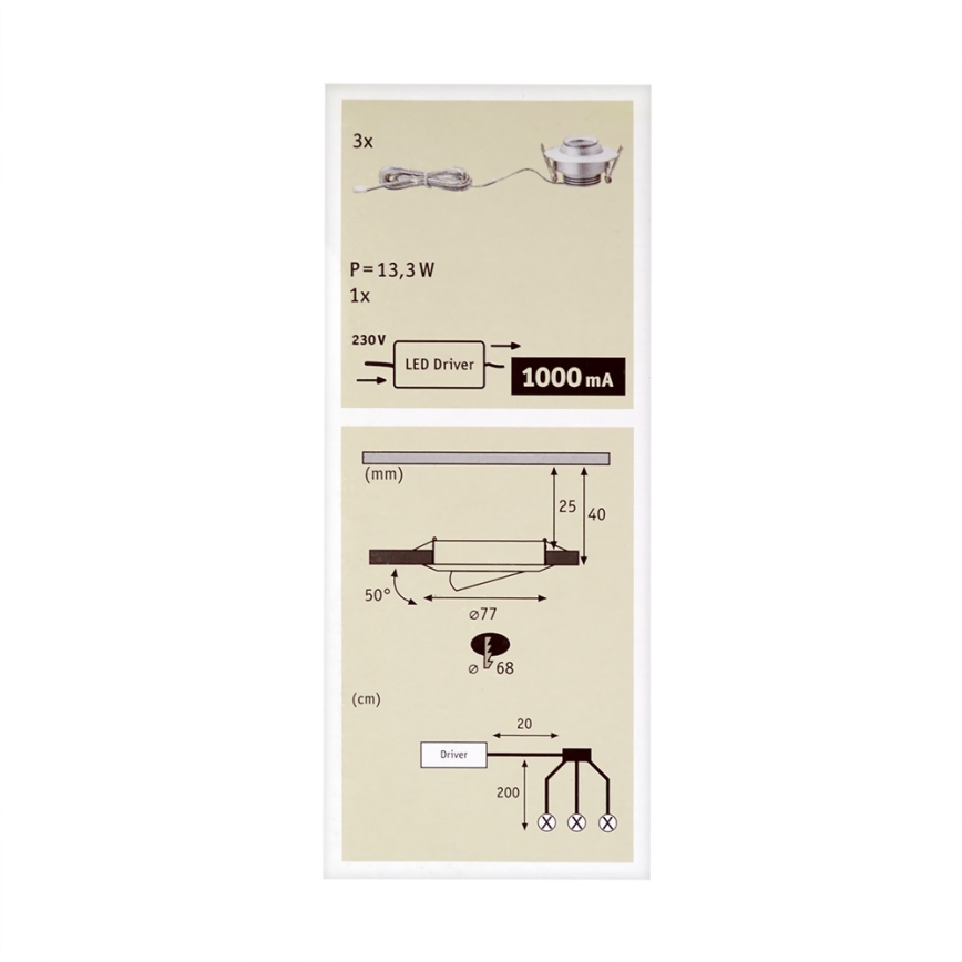 Paulmann 93579 - SET 3xLED/3,8W Hängande Takbelysning PREMIUM LINE 230V