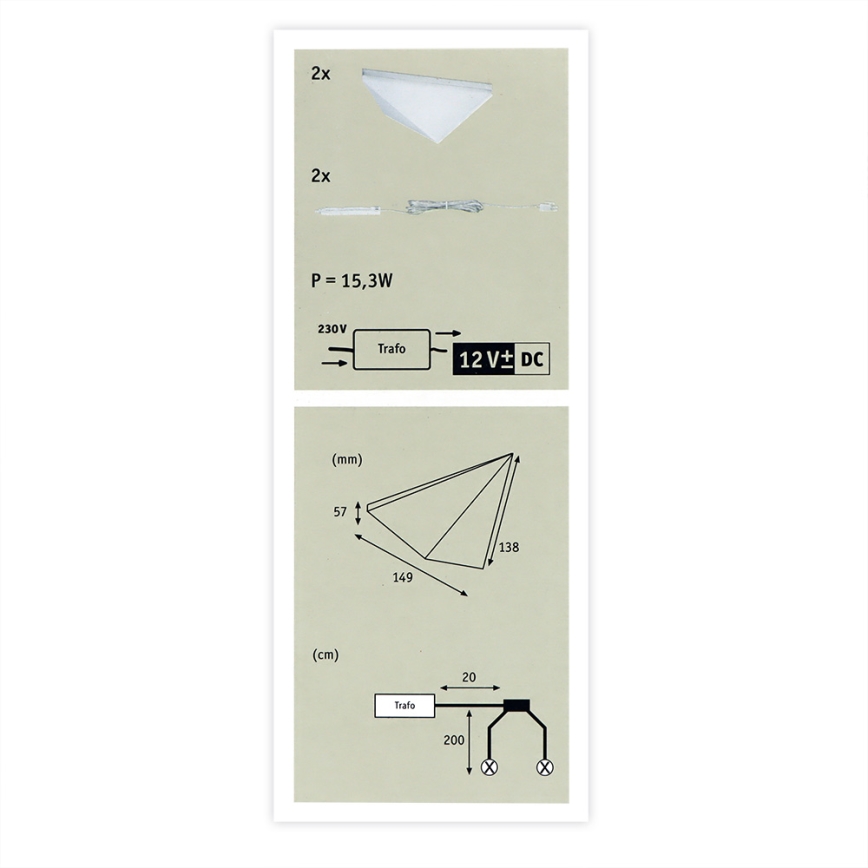 Paulmann 93584 - KIT 2xLED/6,2W IP44 Möbelbelysning KITE 230V