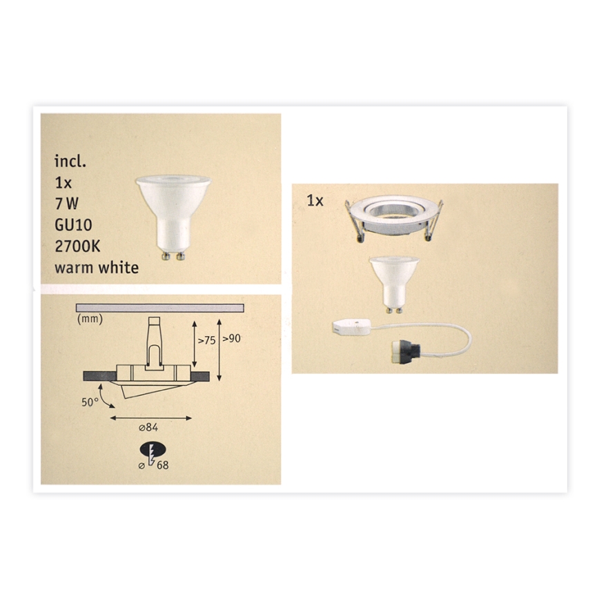 Paulmann 93602 - LED GU10/7W IP23 Dimbar  infälld badrumsbelysning  NOVA 230V