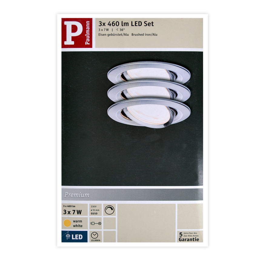 Paulmann 93607 - SET 3x LED GU10/7W IP23 Dimbar badrumsbelysning NOVA 230V