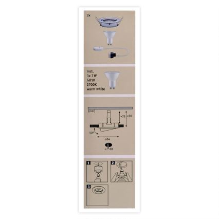 Paulmann 93607 - SET 3x LED GU10/7W IP23 Dimbar badrumsbelysning NOVA 230V
