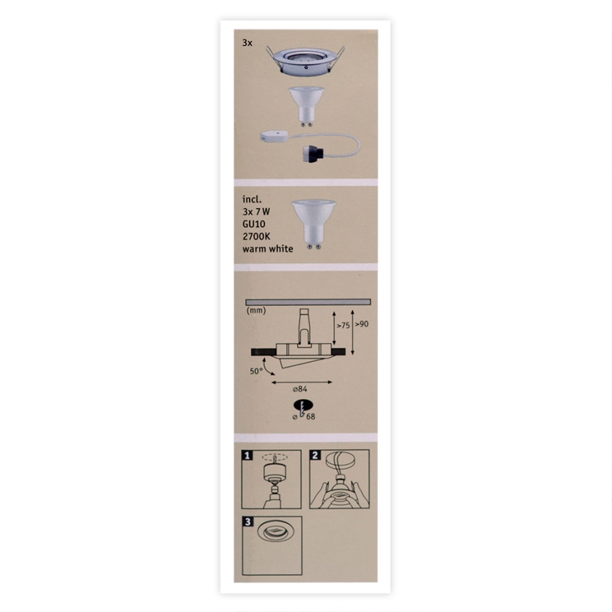 Paulmann 93607 - SET 3x LED GU10/7W IP23 Dimbar badrumsbelysning NOVA 230V