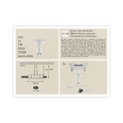 Paulmann 93611 - LED-GU10/7W IP44 Dimbar badrumsbelysning NOVA 230V
