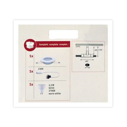 Paulmann 93658 - LED-GU10/4,5W Infälld Belysning 230V