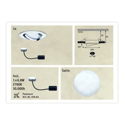 Paulmann 93867 - 1xLED/6,8W IP23 Badrum Infälld belysning  COIN 230V