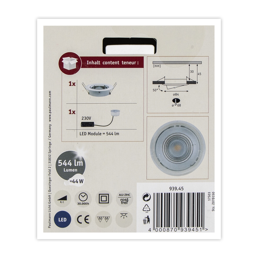 Paulmann 93945 - LED/6,8W IP23 Ljusreglerad hängande badrumslampa COIN 230V