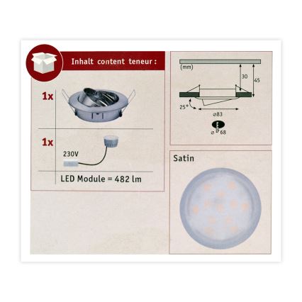 Paulmann 93963 - LED/7W IP23 Badrum dimbar Takbelysning COIN 230V