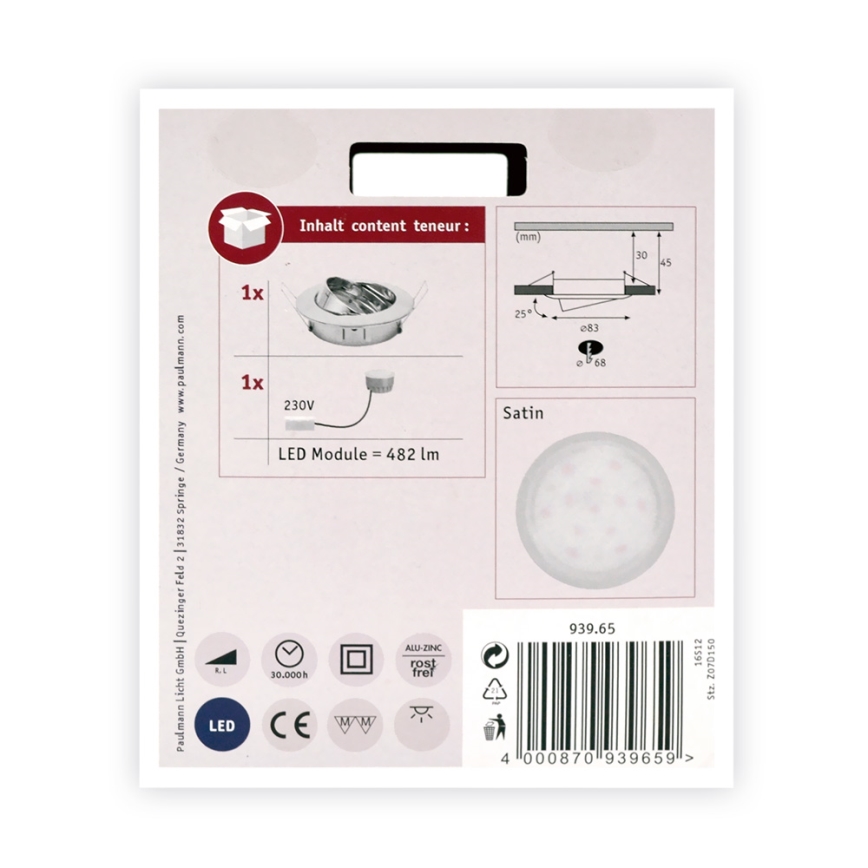 Paulmann 93965 - LED/7W Dimbar Badrumslampa COIN 230V