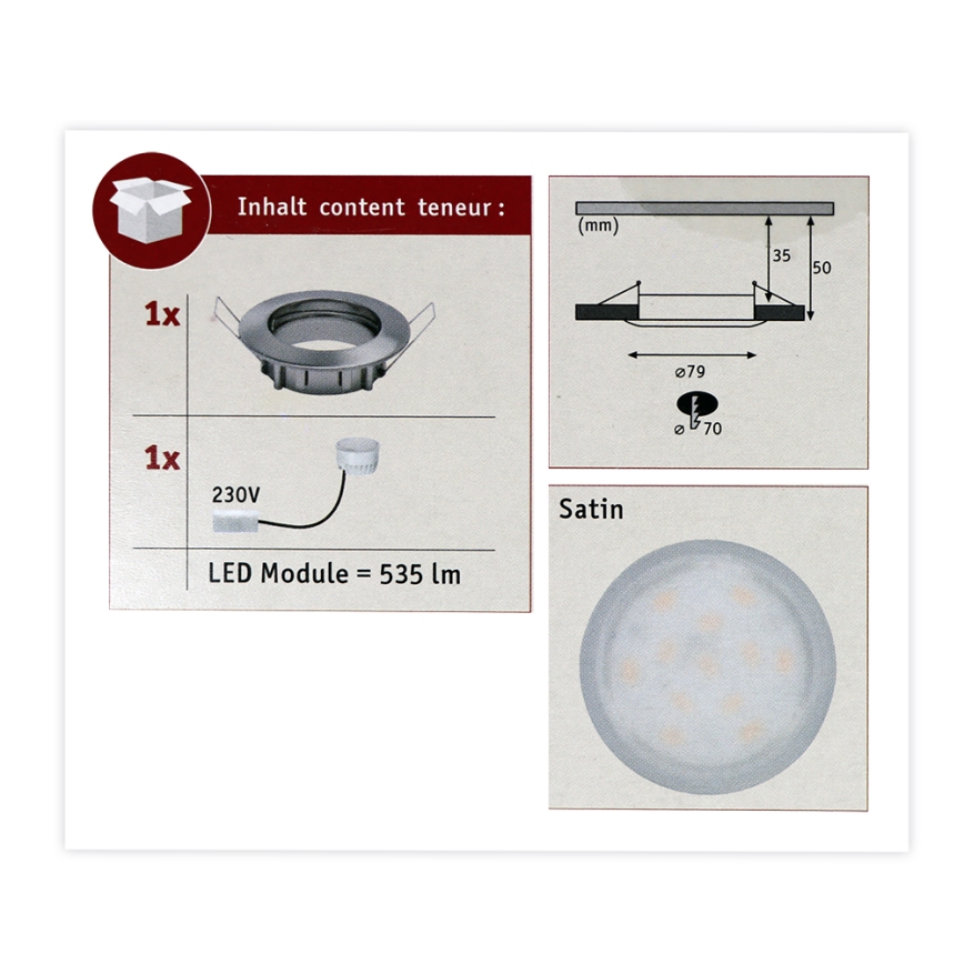 Paulmann 93975 - LED/6,8W IP44 Badrum infälld lampa  COIN 230V