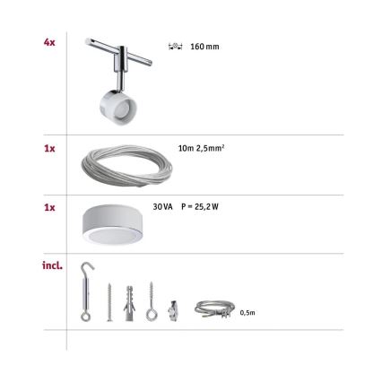 Paulmann 94080 - KIT 4xLED/4,8W Spotlight för skensystem STAGE 230V skinande krom