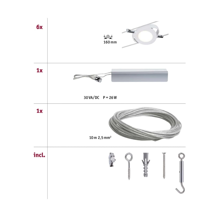 Paulmann 94106 - SET 6xLED/4W Spotlights för wire system ROUNDMAC 230V vit