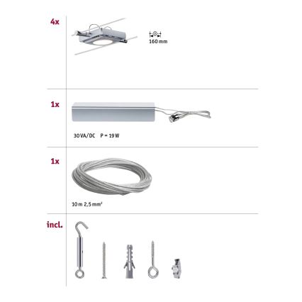 Paulmann 94107 - SET 4xLED/4,3W Spott för vajersystem MAC 230V mattkrom