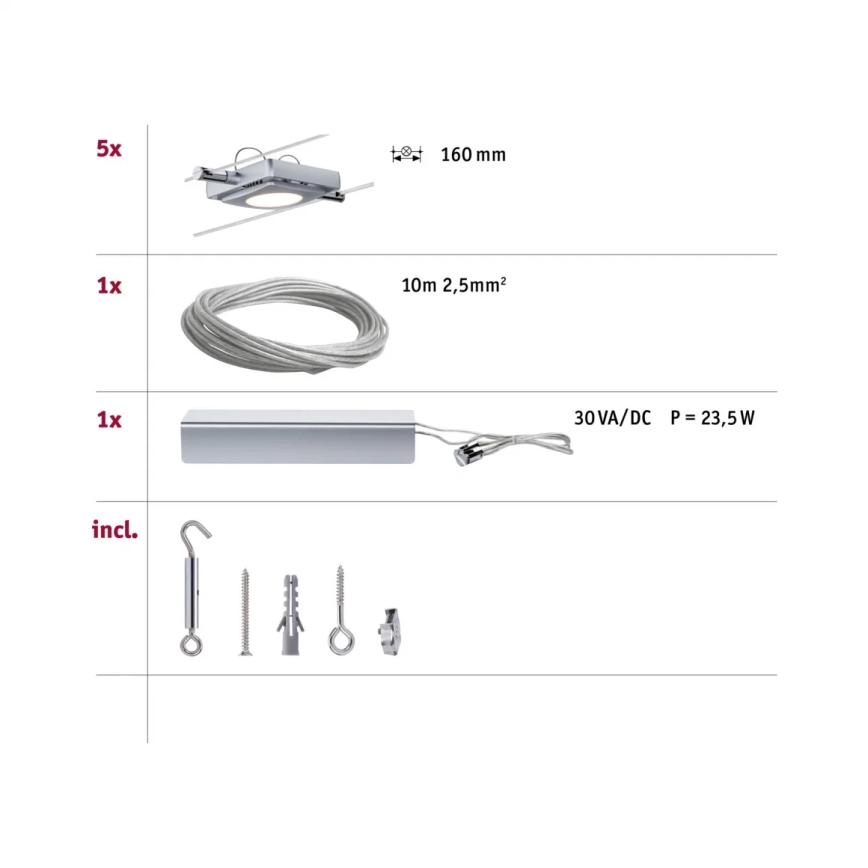Paulmann 94108 - KIT 5xLED/4,3W Spotlight för skensystem MAC 230V matt krom