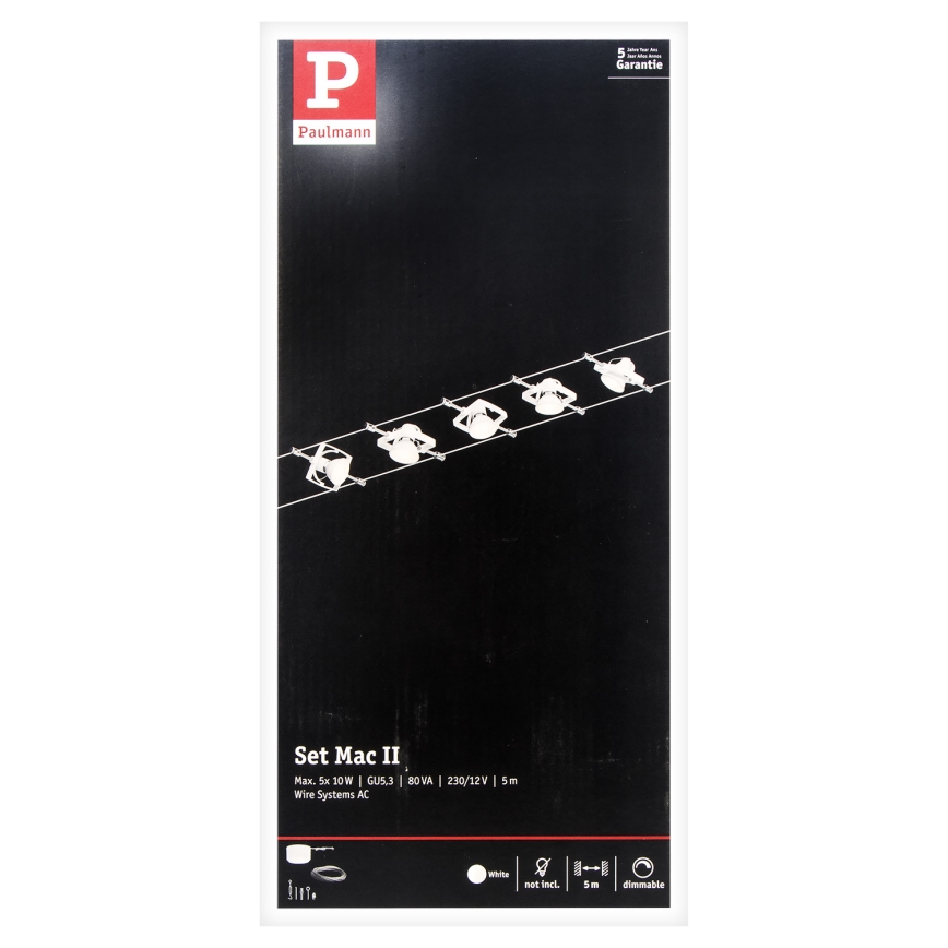 Paulmann 94134 - KIT 5xGU5,3/10W Spotlight för system med snöre MAC 230V vit