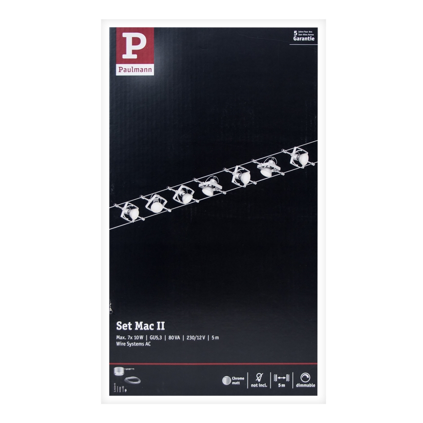 Paulmann 94152 - SET 7xGU5,3/10W Spotlights för kabelsystem MAC 230V matt krom