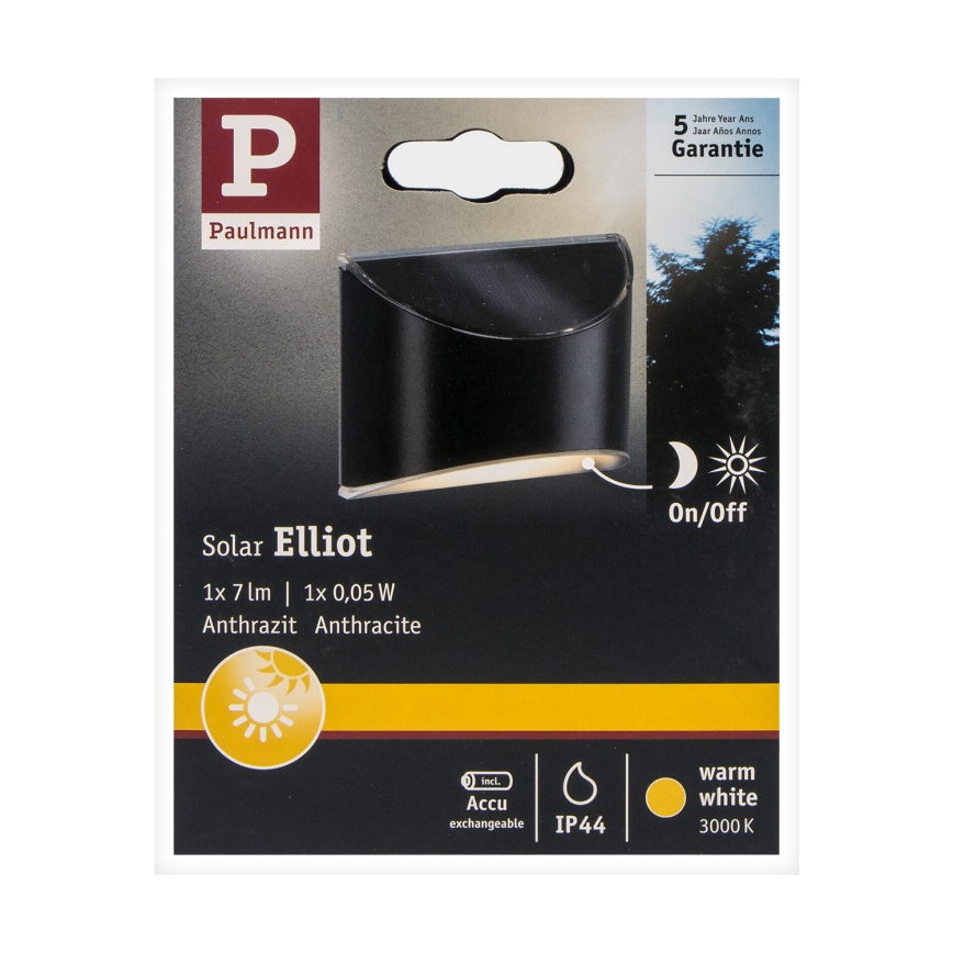 Paulmann 94233 - LED/0,05W IP44 Solcellsvägglampa ELLIOT 1,2V 400 mAh