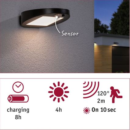 Paulmann 94246 - LED/1,2W IP44 Utomhus sollampa med sensor RYSE 3,7V